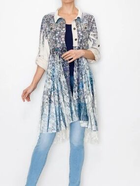 Origami Sueded and lace duster longline cardigan size S/M